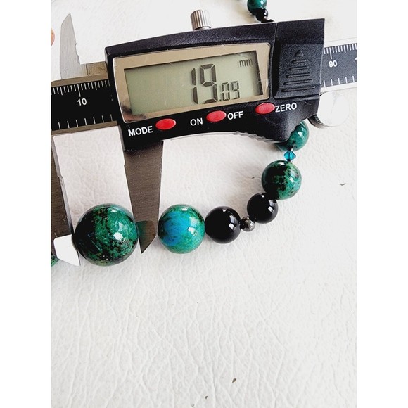 Vintage Sterling Graduated Beaded CHRYSOCOLLA ONYX Necklace - Picture 6 of 10